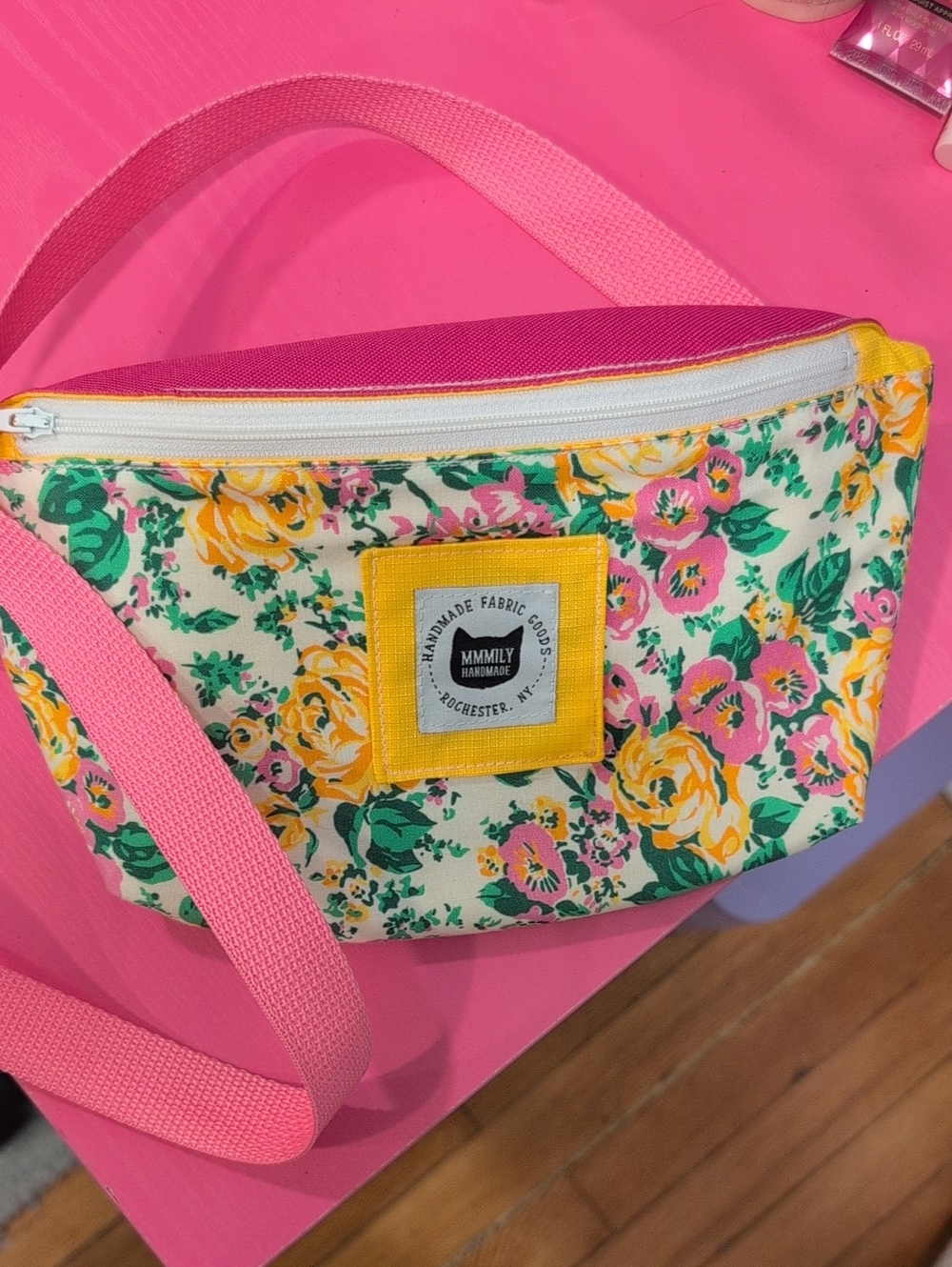 Handmade Floral Crossbody Bag in Pink & Yellow